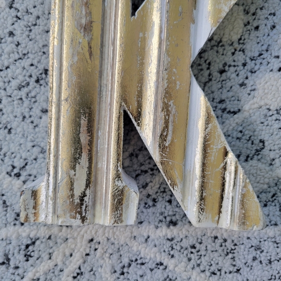 Farmhouse Rustic Gold & White Wooden K - Picture 3 of 10